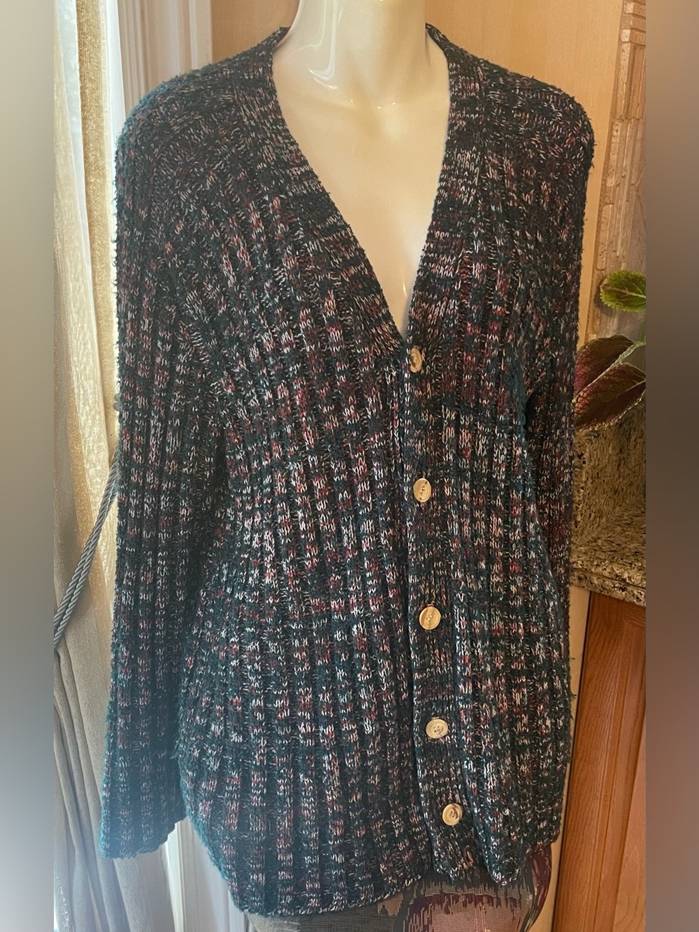 Cozy Multicolor Ribbed Men’s Sweater - Black Multineedle